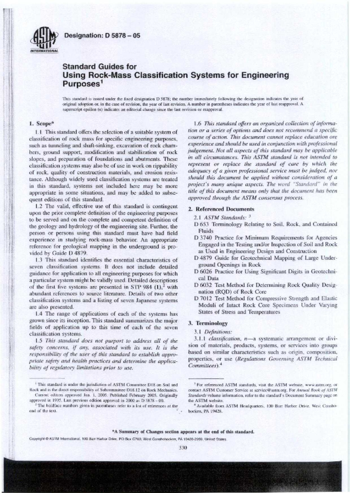 ASTM D 5878-05 - Standard Guides for Using Rock-Mass Classification ...