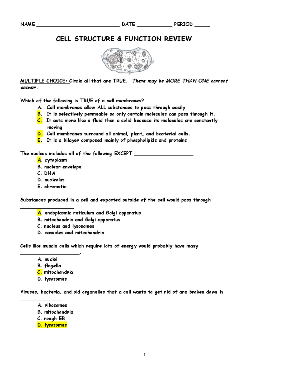 Cell Structure & Function Review Notes - Biology 101 - Studocu