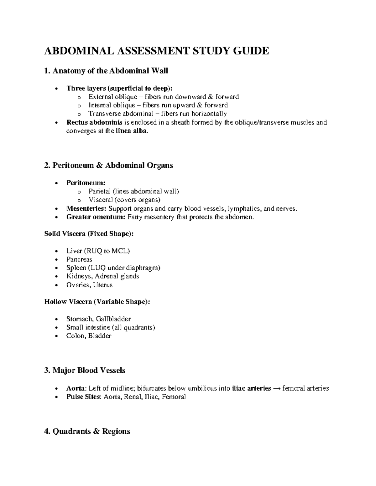 Abdominal assessment study guide: anatomy, organs, and exam techniques ...
