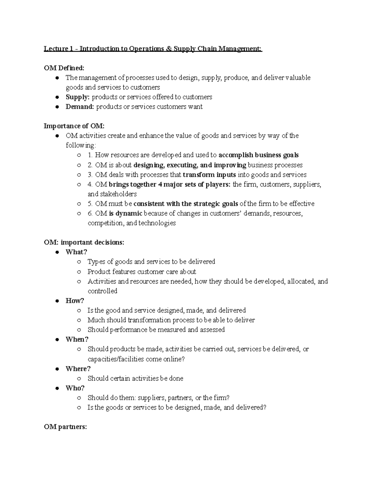 OM 235 Lecture 1: Introduction to Operations & Supply Chain Management ...