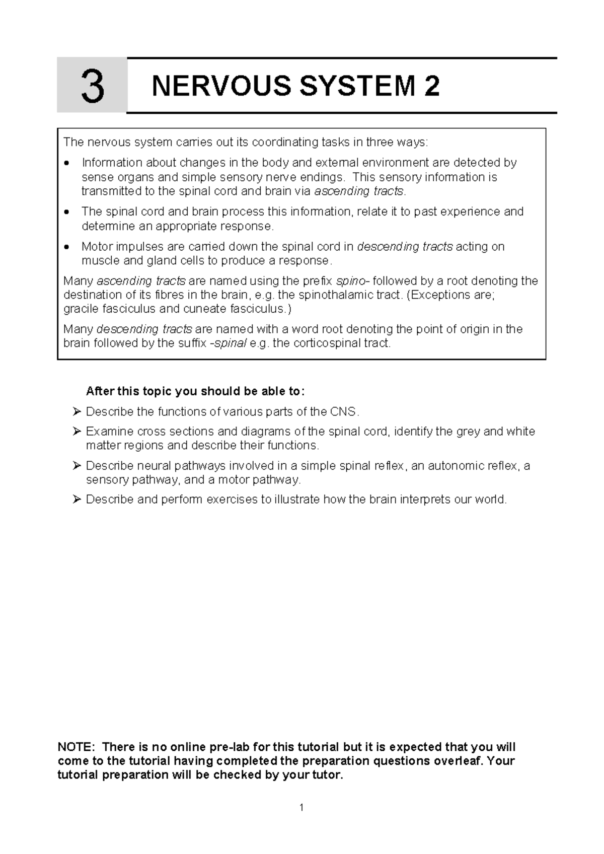 03 ANHB1102 Nervous System 2 Study Guide (2025) - Studocu