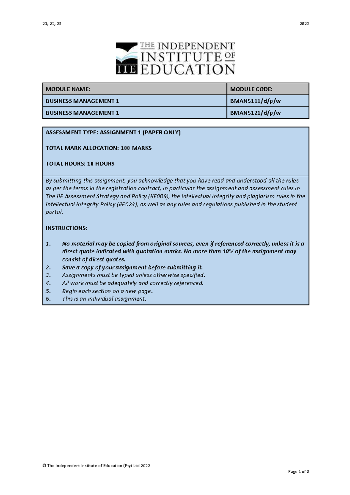 BMAN5121A1 FT - Business Management Assignment 1: Referencing & Case ...