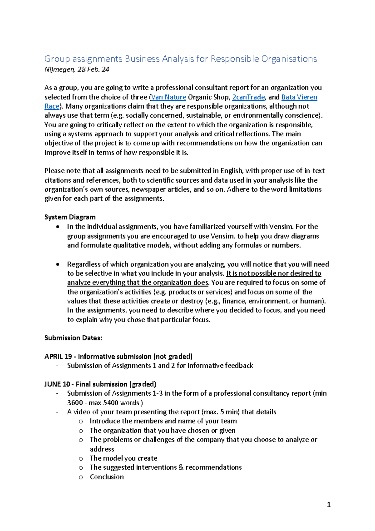 Business Analysis Group Project: Responsible Organizations (Assignment ...