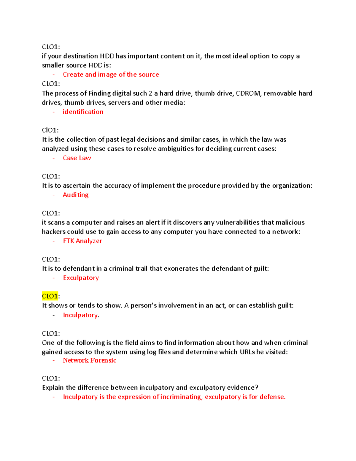 CIS220 Final Exam Revision: Key Concepts & Forensic Processes - Studocu