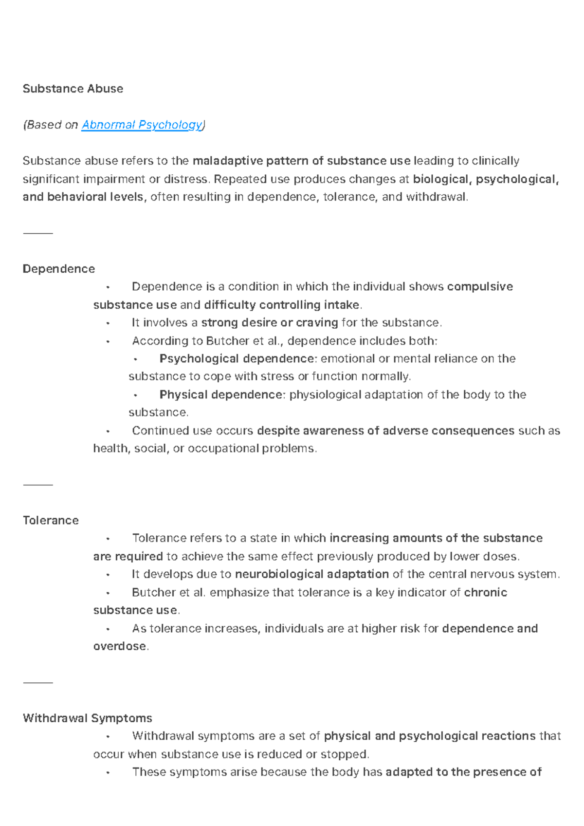 Substance Abuse Overview: Key Concepts in Abnormal Psychology - Studocu
