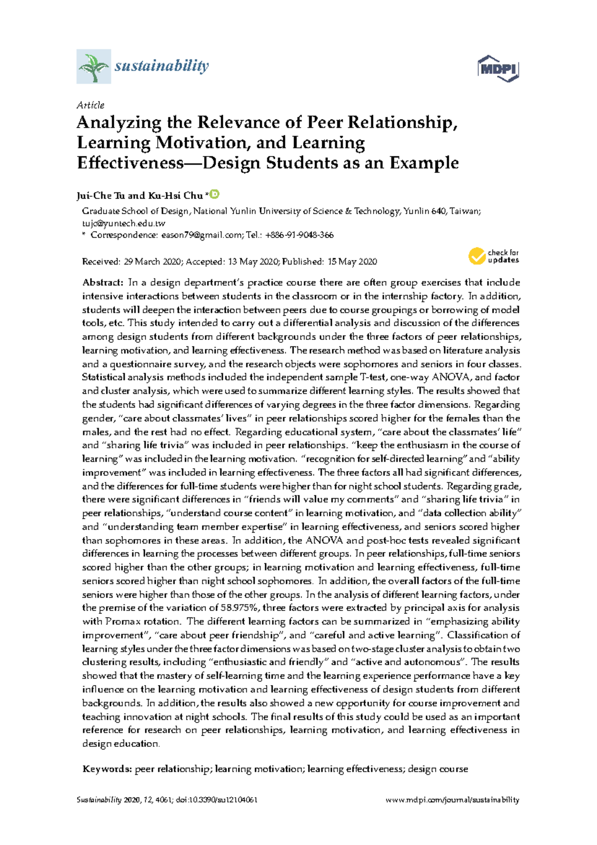Analyzing Peer Relationships, Learning Motivation, and Effectiveness in ...