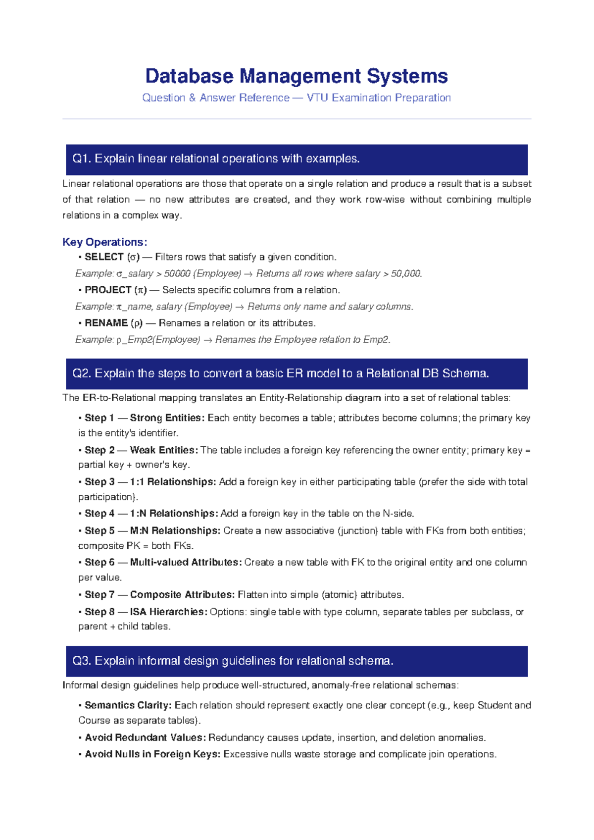 DBMS QA - Self Study Notes for VTU Exam Preparation - Studocu