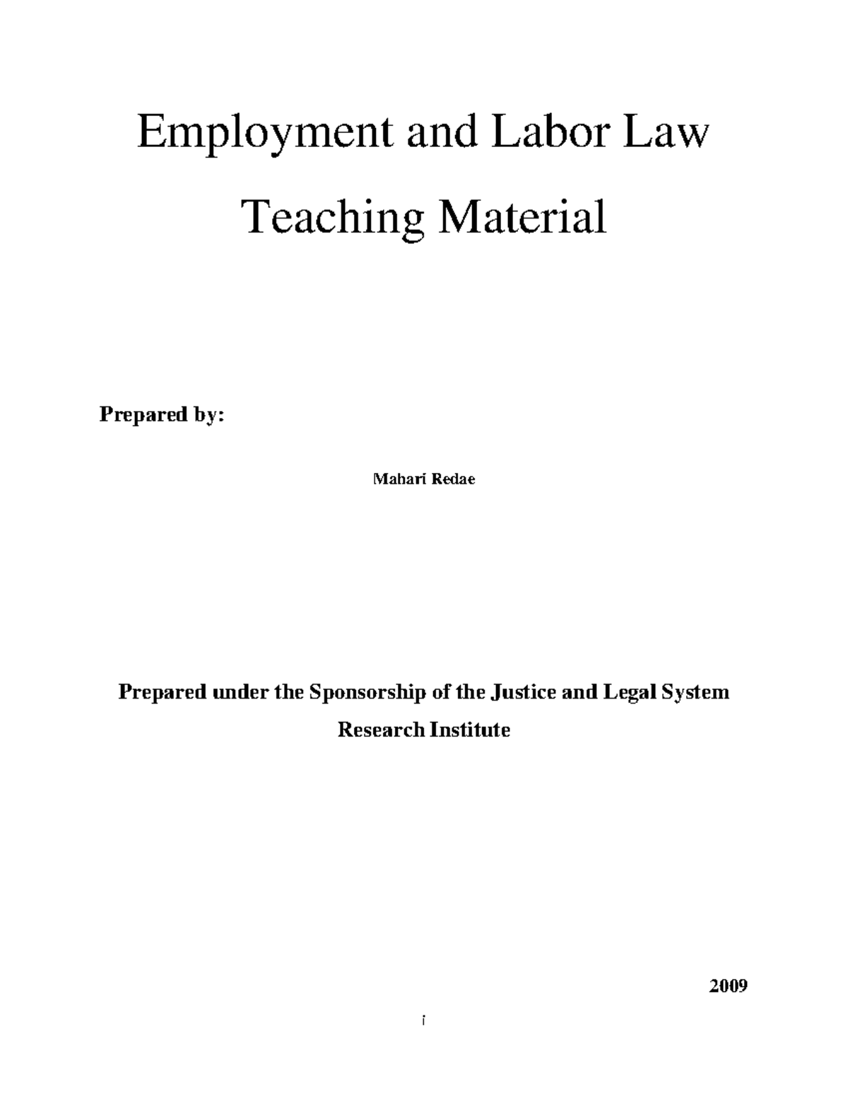 Teaching Material for Employment and Labor Law (LL.B Course) - Studocu