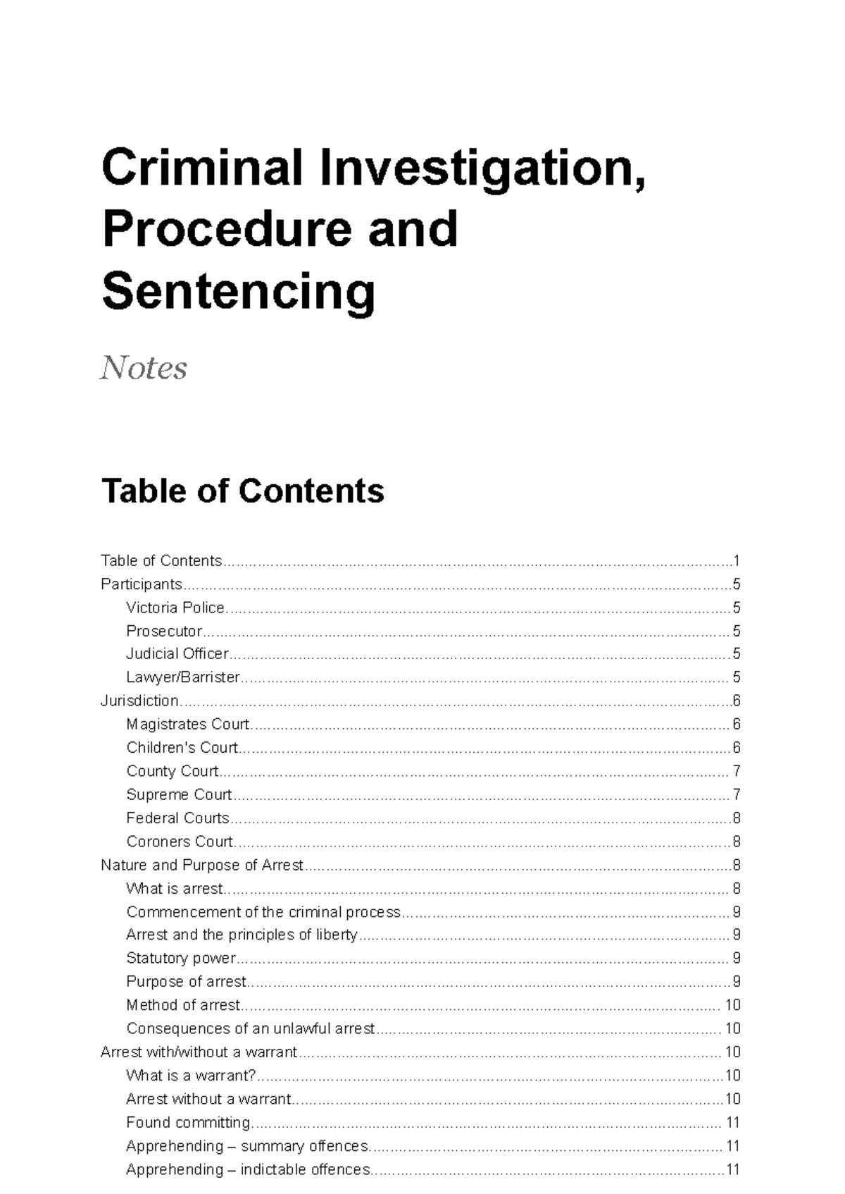 Criminal Investigation and Procedure Notes (LLW1002) - Studocu