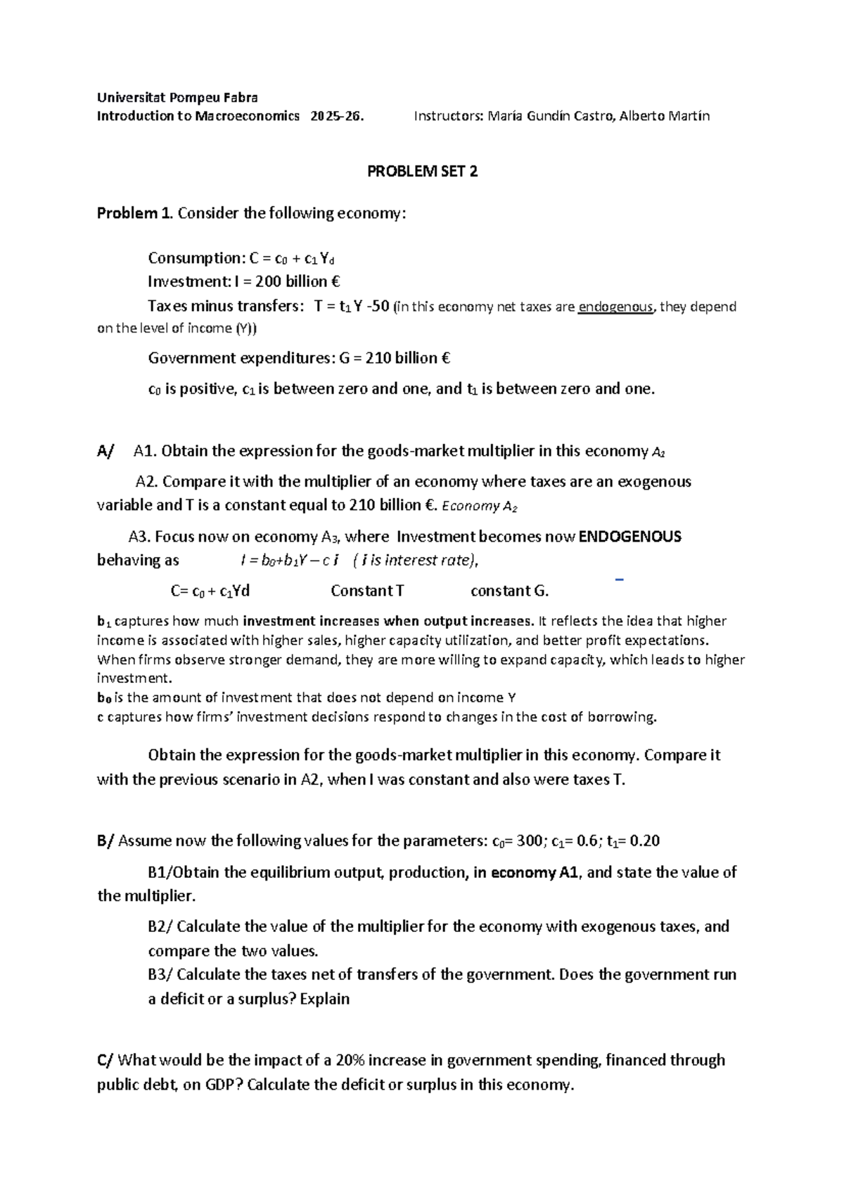 PS2 2026: Macroeconomics Problem Set 2 - Analysis and Solutions - Studocu