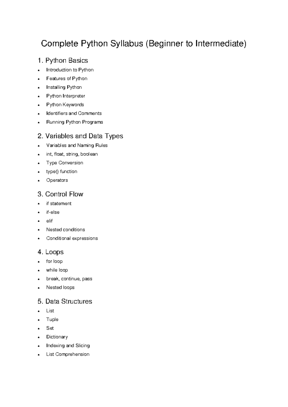 Python Syllabus (Beginner to Intermediate) - Complete Guide - Studocu