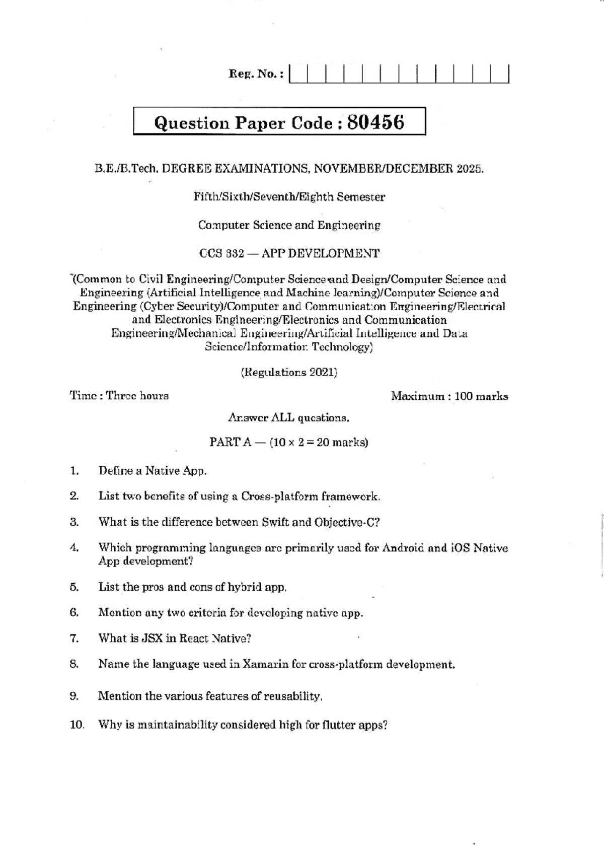 CCS 332 App Development Exam Questions - 2025 - Studocu