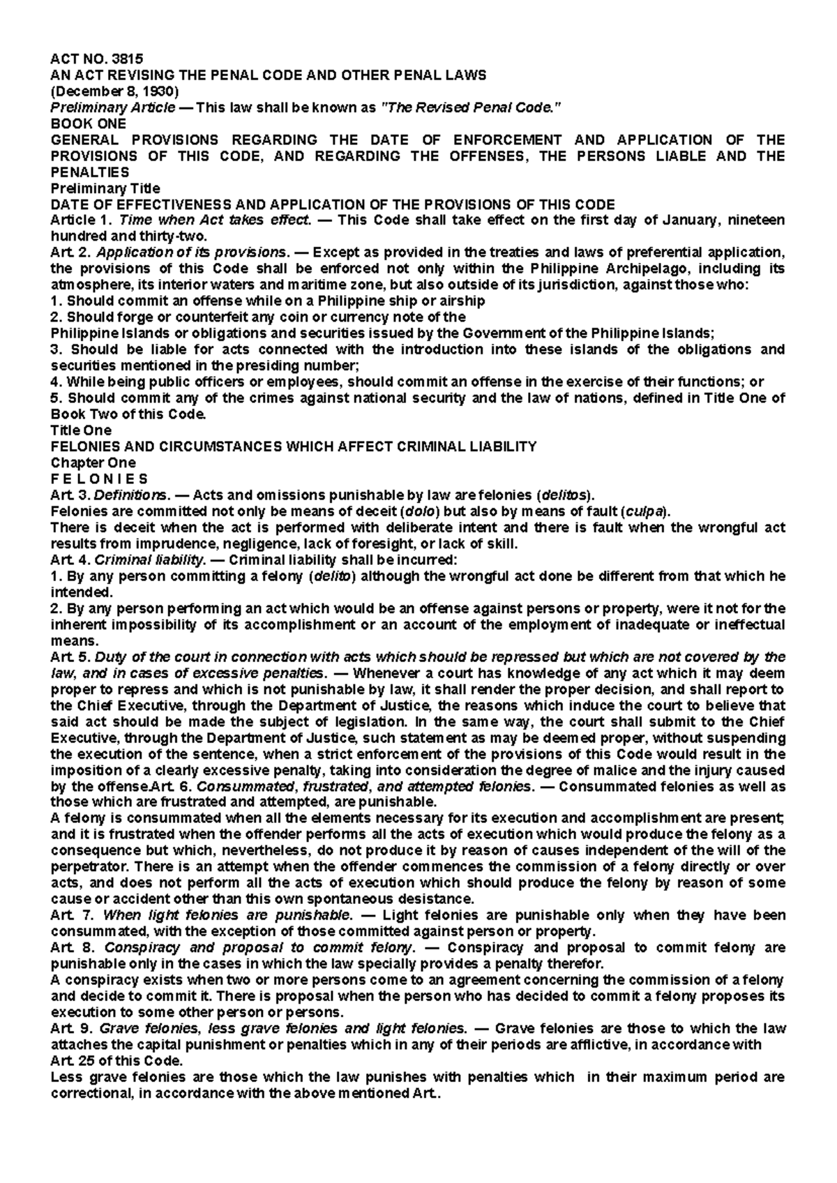 Revised Penal Code (RPC) - General Provisions and Felonies Overview ...