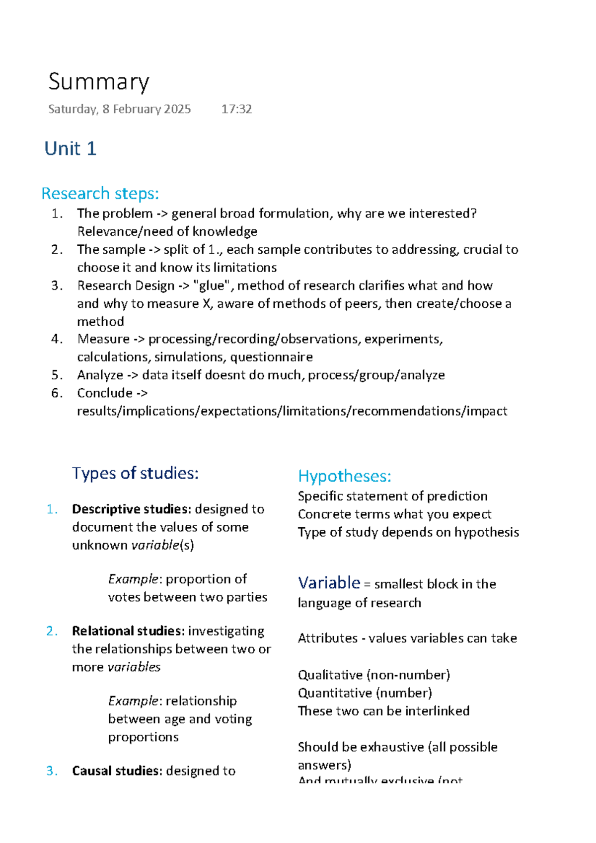 Research Methodology Summary for Exam Preparation (Research Course ...