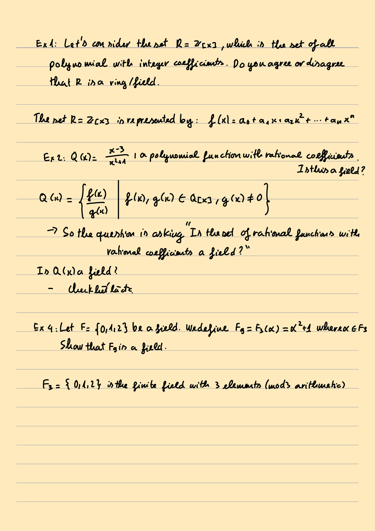 Ex1 & Ex2: Polynomial & Rational Functions in Rings & Fields - Studocu