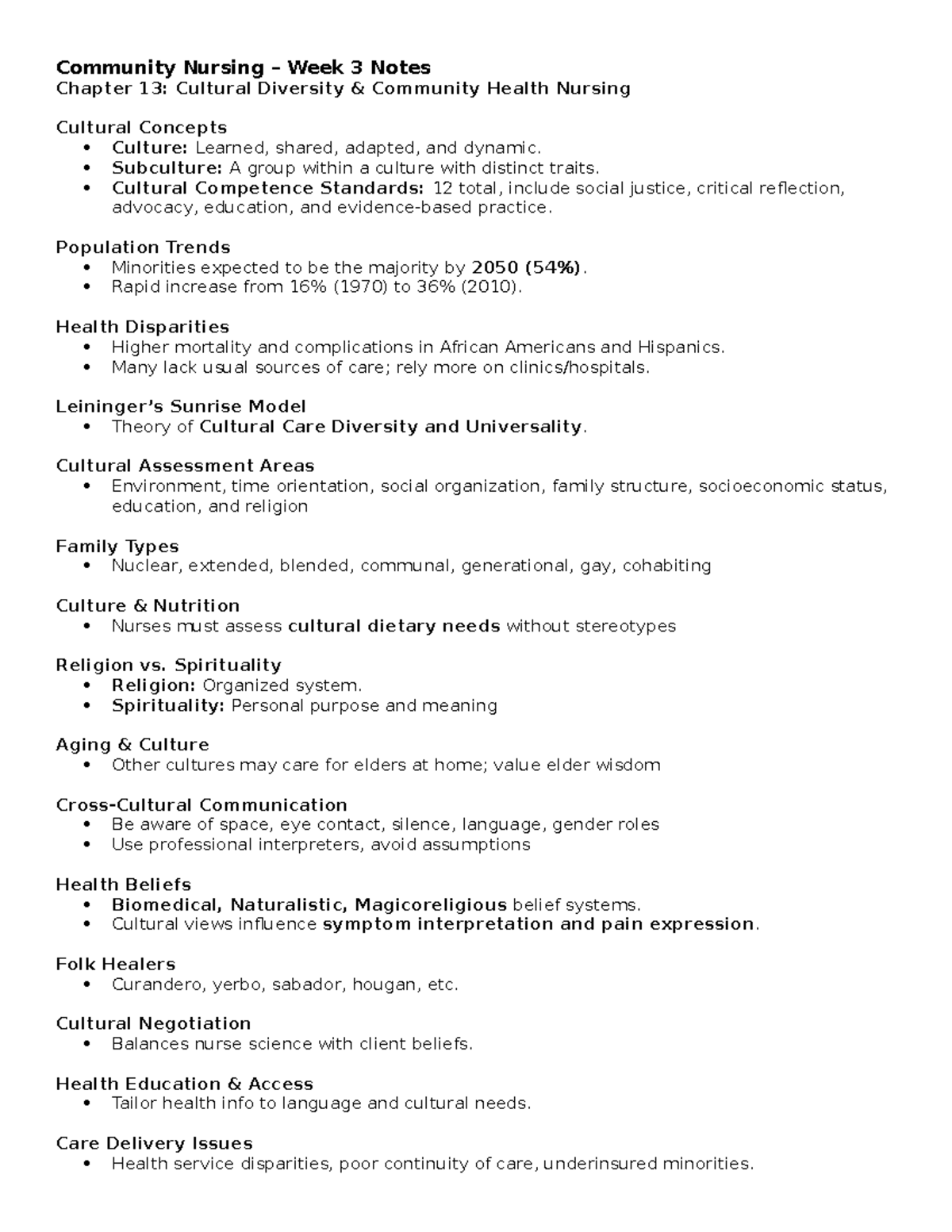 Community Nursing Week 3 Notes: Cultural Diversity & Environmental ...