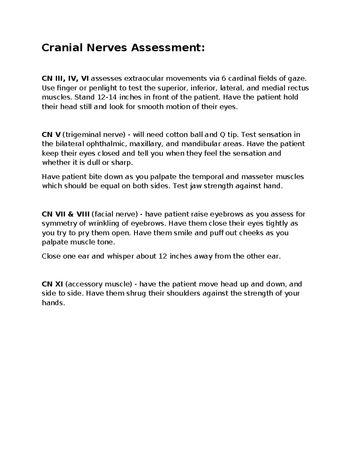 CN Assessment: Evaluating Cranial Nerves III to XI Methods and ...