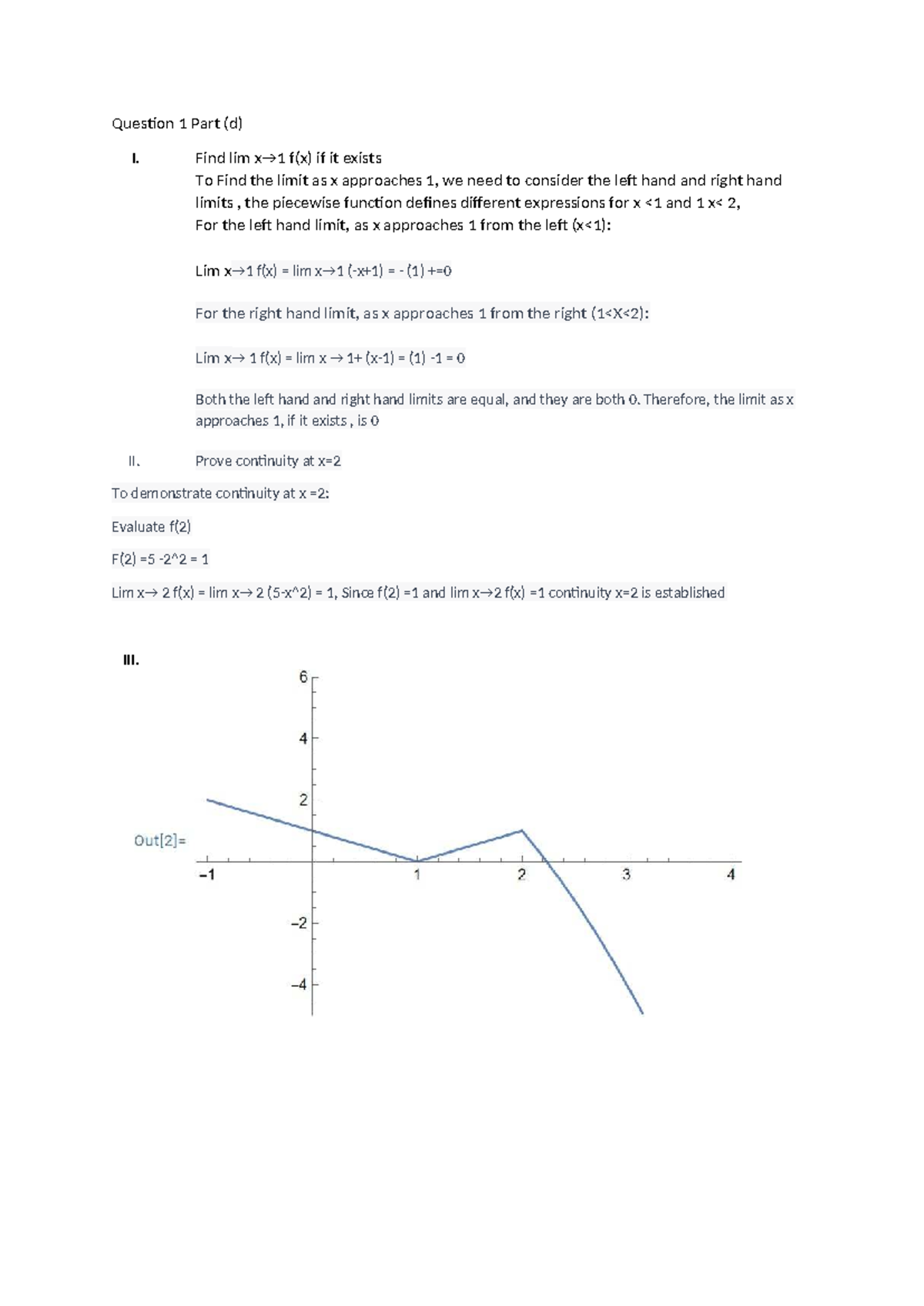 Question 1 Part (d) - Limit and Continuity Tutorial - Studocu