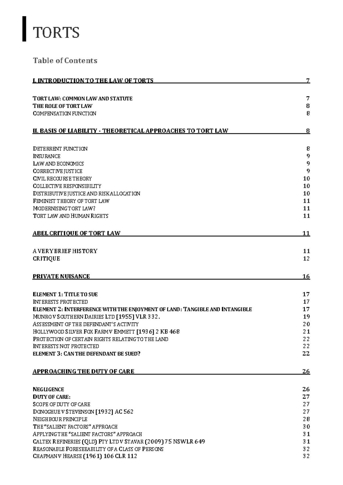 TORTS SVE763 Comprehensive Study Notes on Tort Law Principles - Studocu