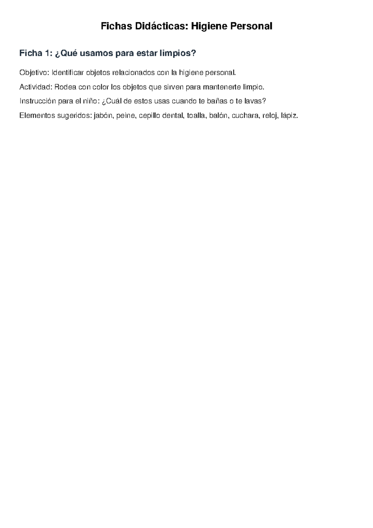 Fichas Didácticas De Higiene Personal Para Preescolar Studocu