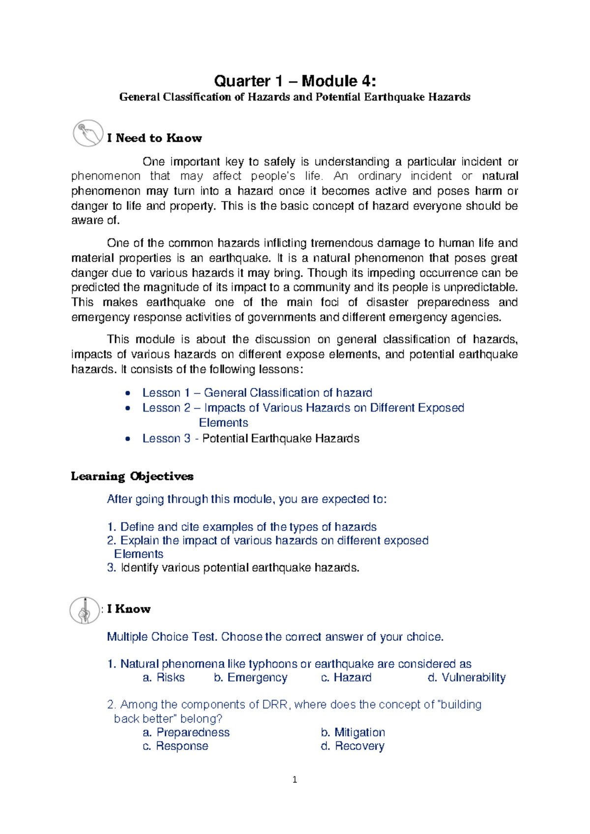 DRRR11 Q1 Mod4 - Disaster Readiness and Risk Reduction - Quarter 1 ...