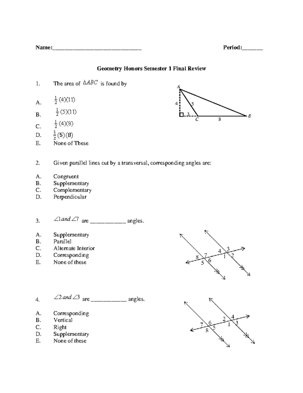 H Geometry Sem 1 Final Exam Review Notes - Studocu