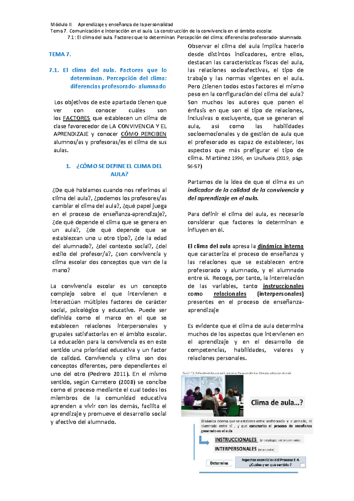Módulo II: Clima del Aula y su Impacto en la Convivencia Escolar - Tema ...