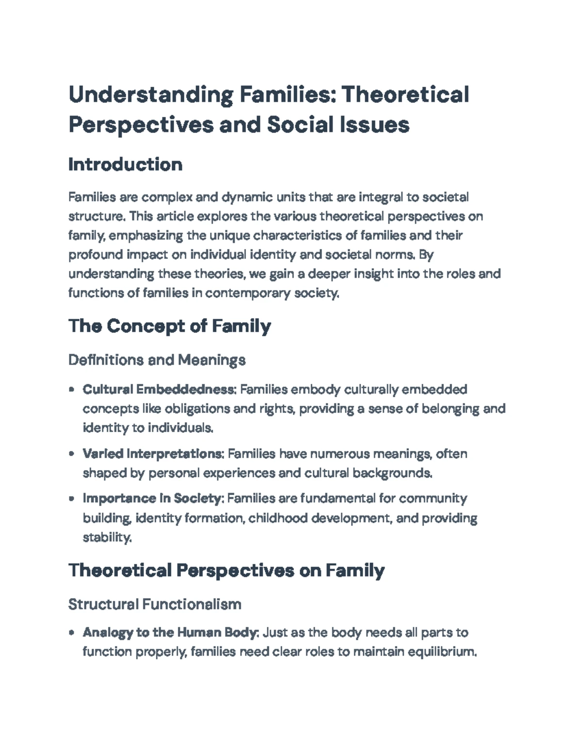 Theoretical Perspectives on Families: Insights into Social Issues - Studocu