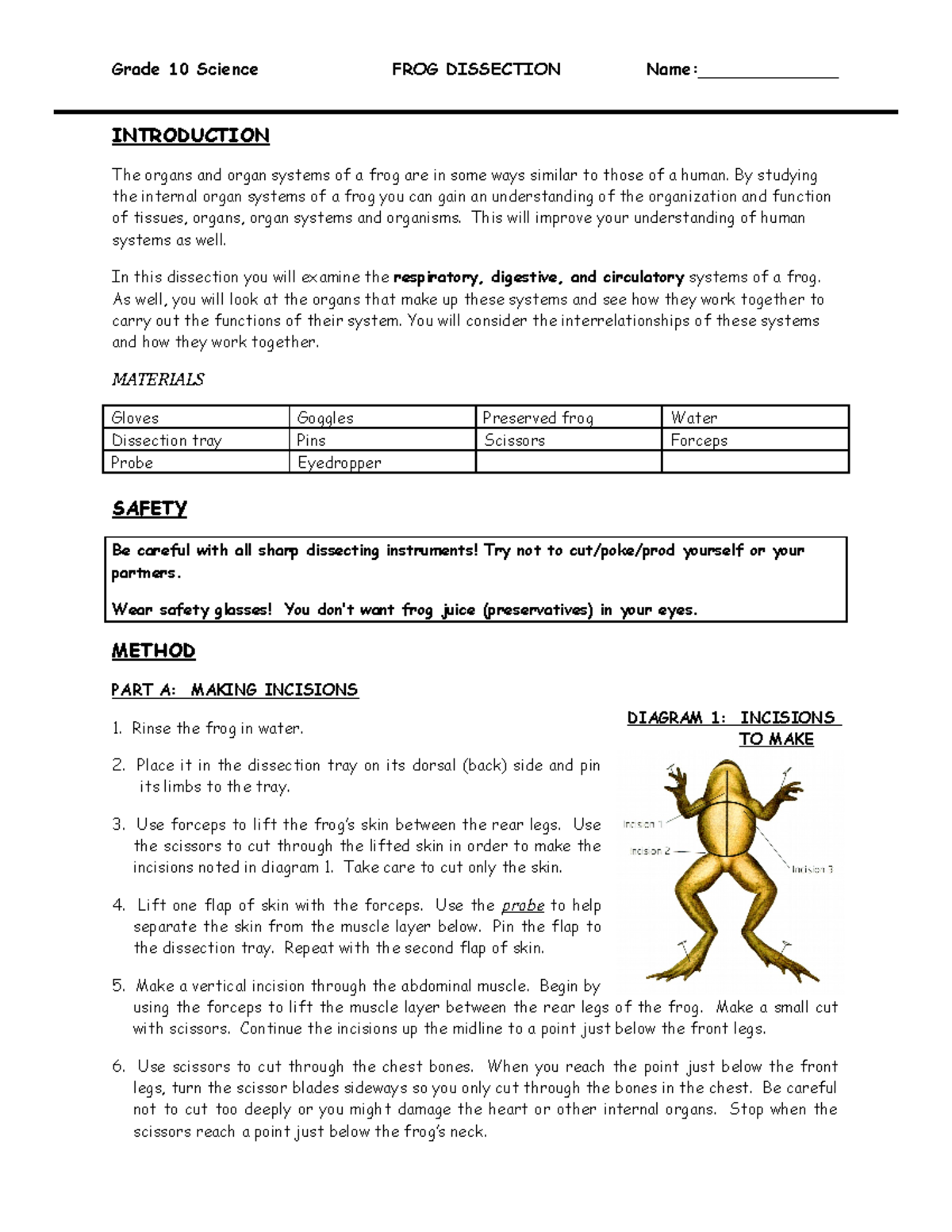 Grade 10 Science - Frog Dissection Instructions and Guide - Studocu