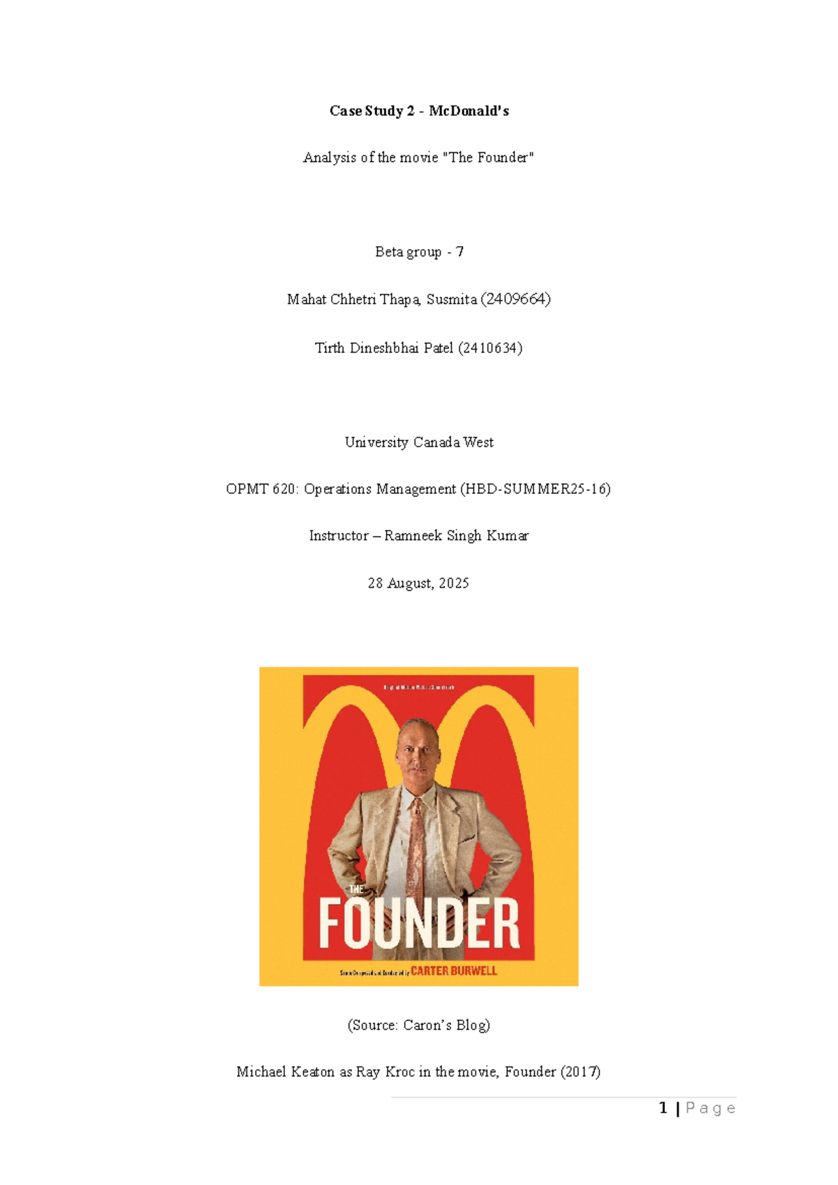 Case Study 2: McDonald's Operations Management Analysis (OPMT 620 ...