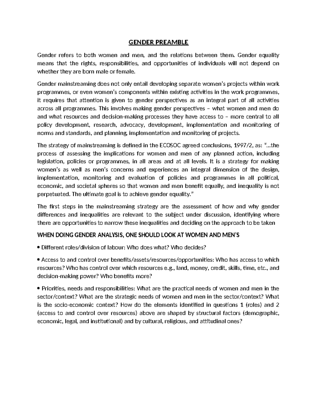 Gender Mainstreaming: A Guide to Gender Issues and Equality - Studocu