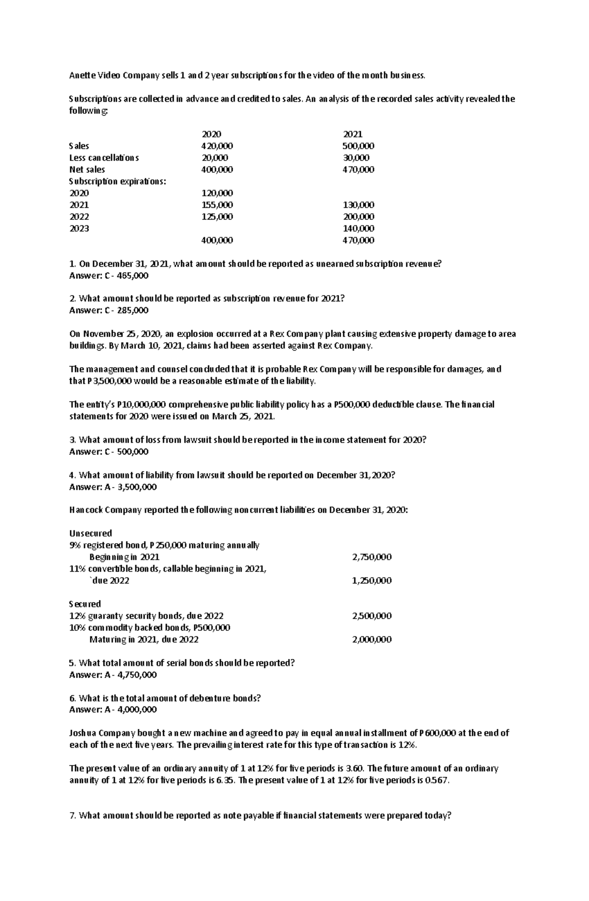 Intermediate Accounting Midterm Exam - Anette Video Company sells 1 and ...