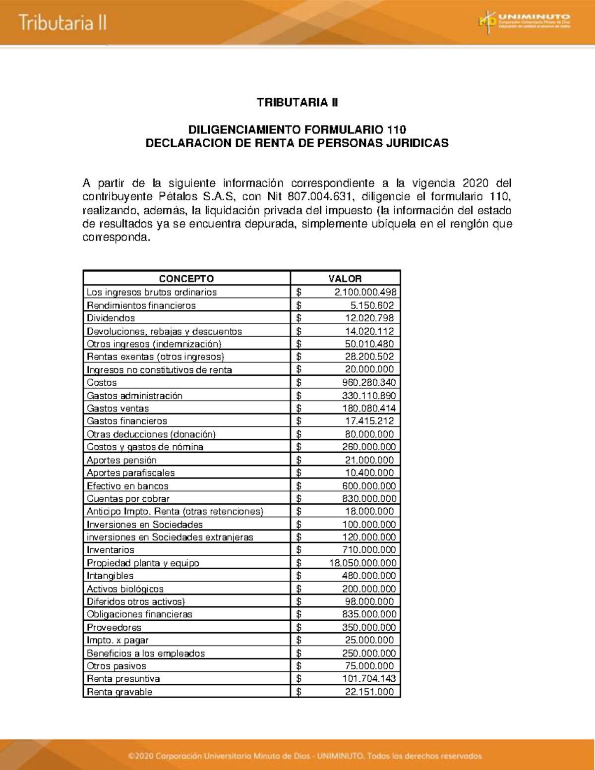 Declaración de Renta y Diligenciamiento del Formulario 110 - Tributaria ...