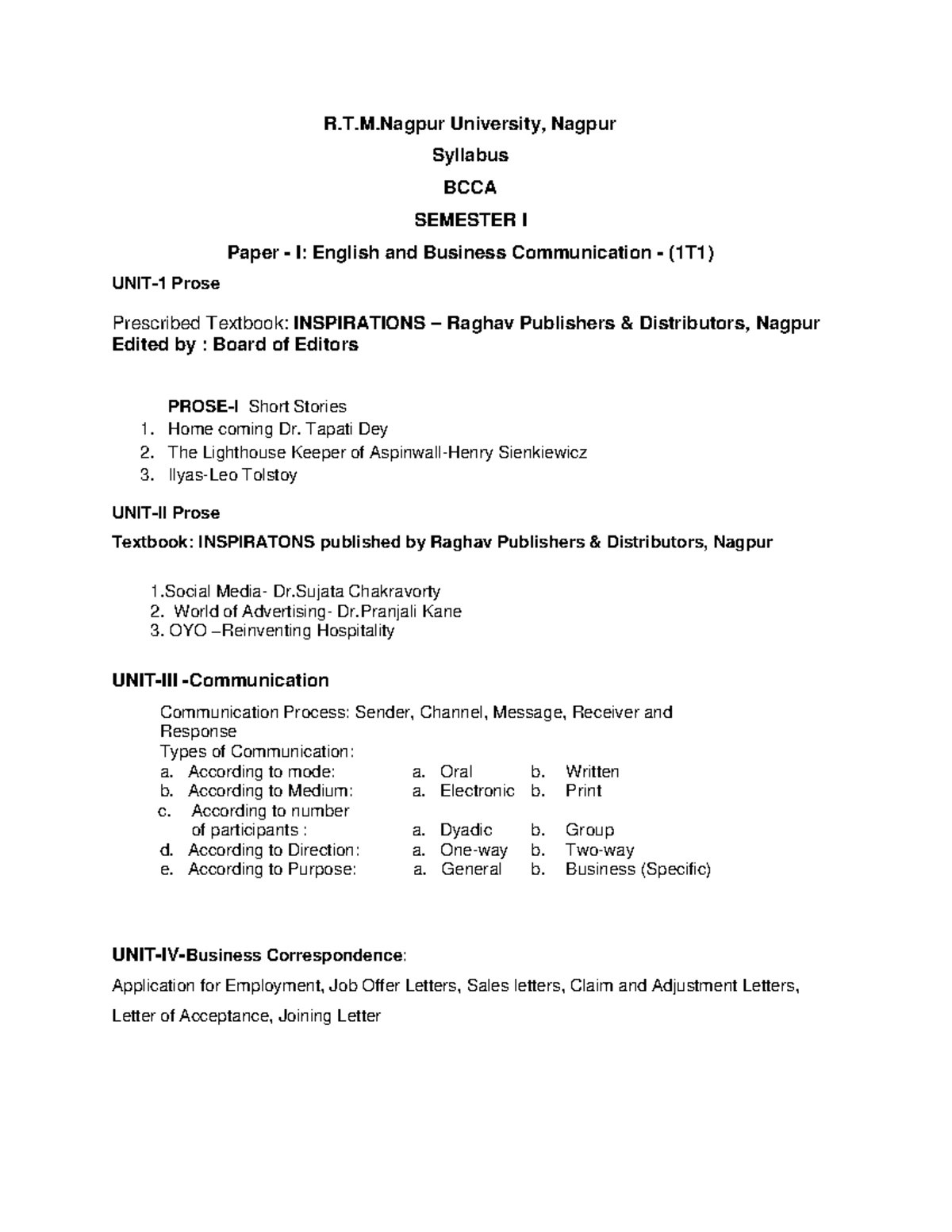BCCA Syllabus Overview for English and Business Communication (1T1 ...