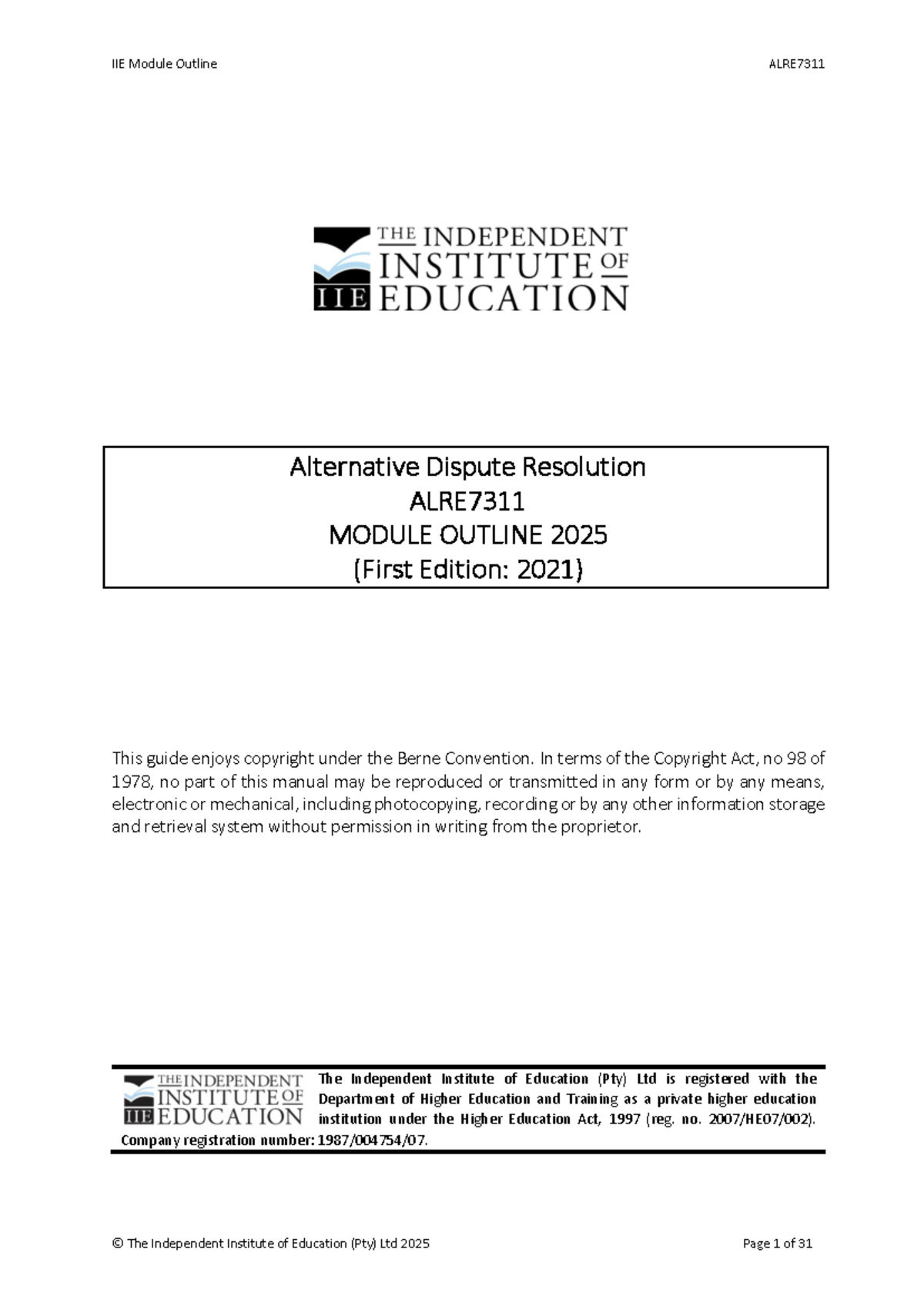 ALRE 7311: Alternative Dispute Resolution Module Outline and Resources ...