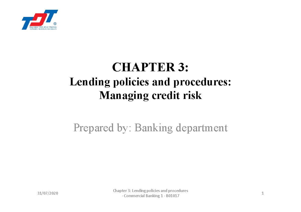B01023 Chapter 3: Comprehensive Guide to Lending Policies - Studocu