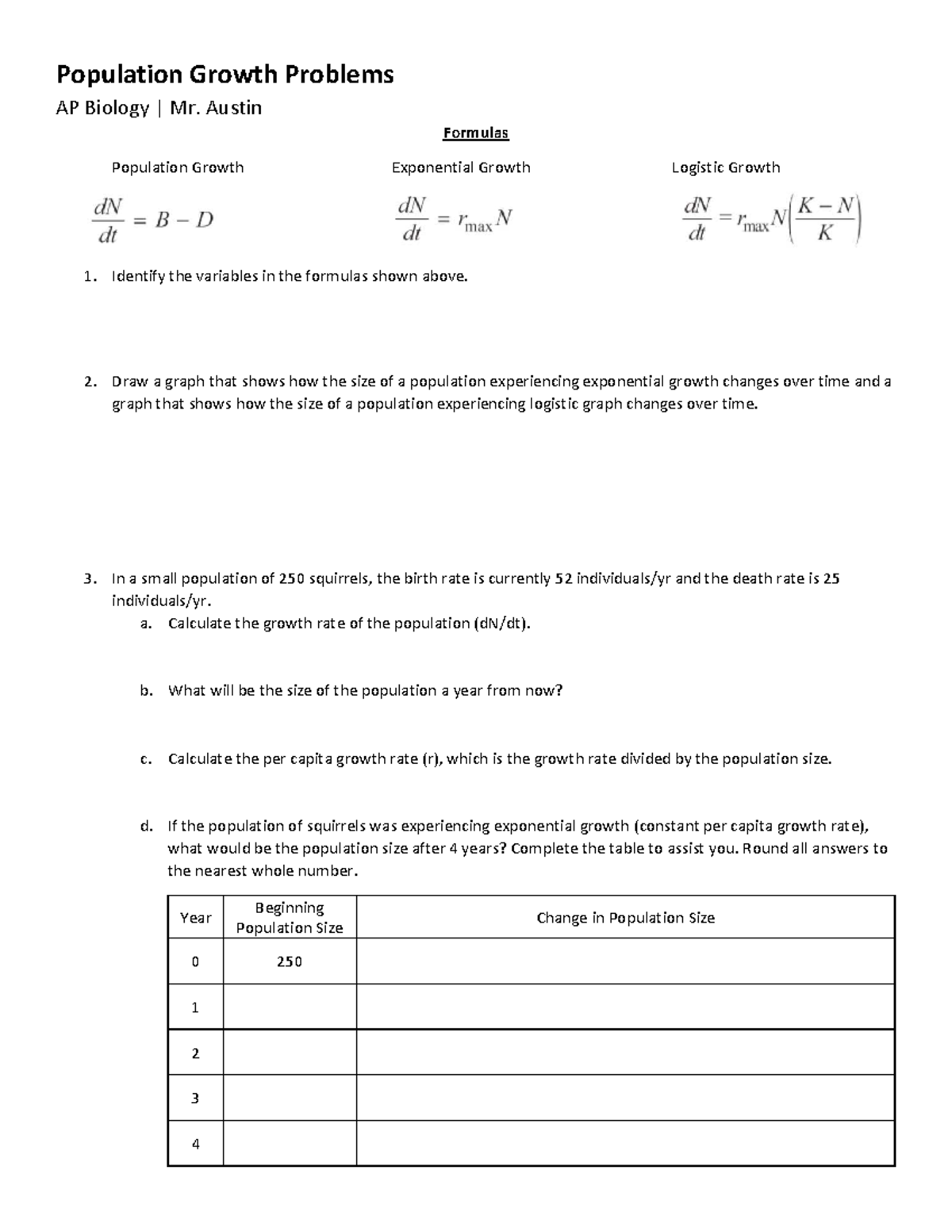 Population Growth Problems AP Biology: Formulas & Calculations - Studocu