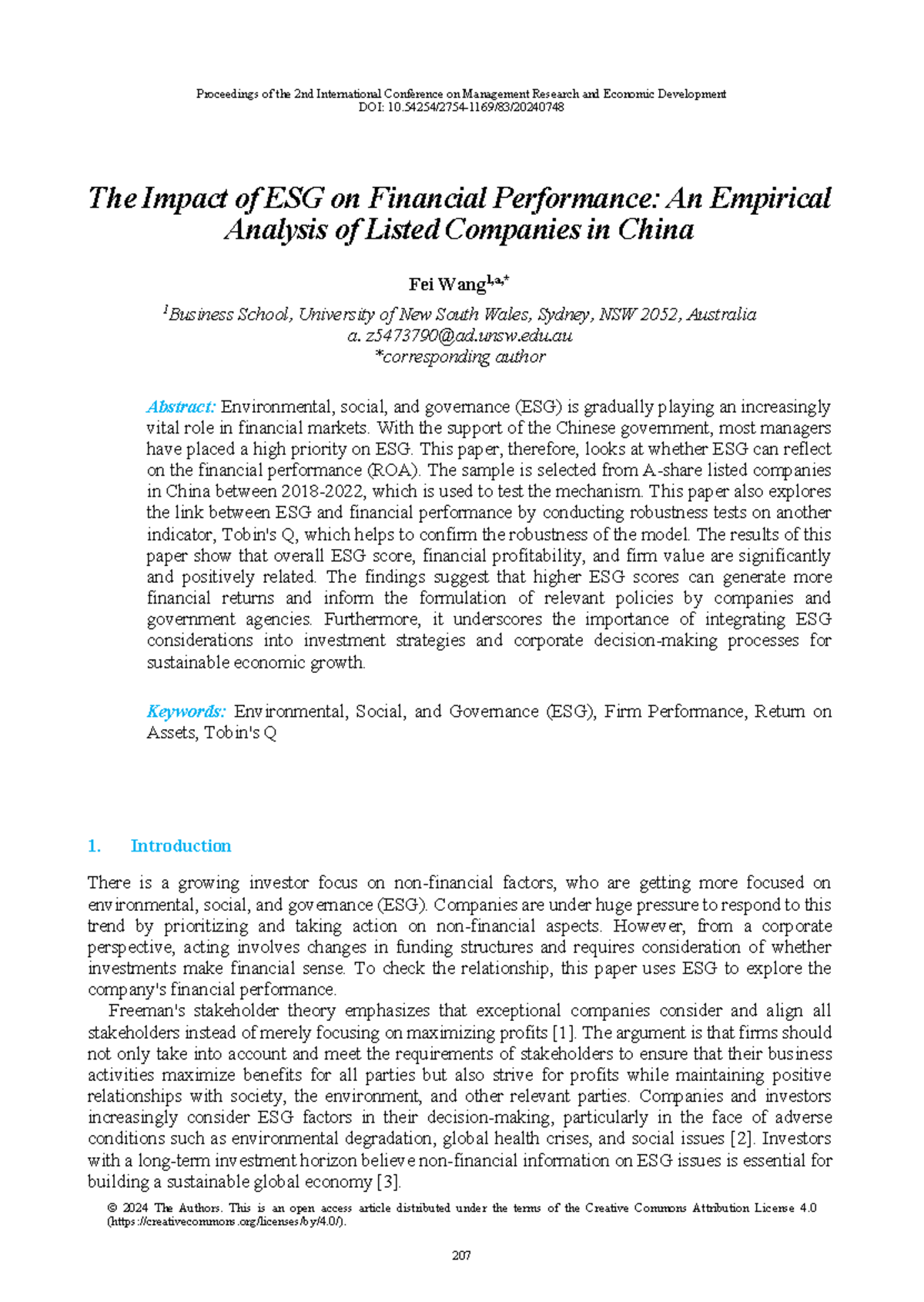 ESG Impact on Financial Performance: Evidence from China (MGT 2024 ...