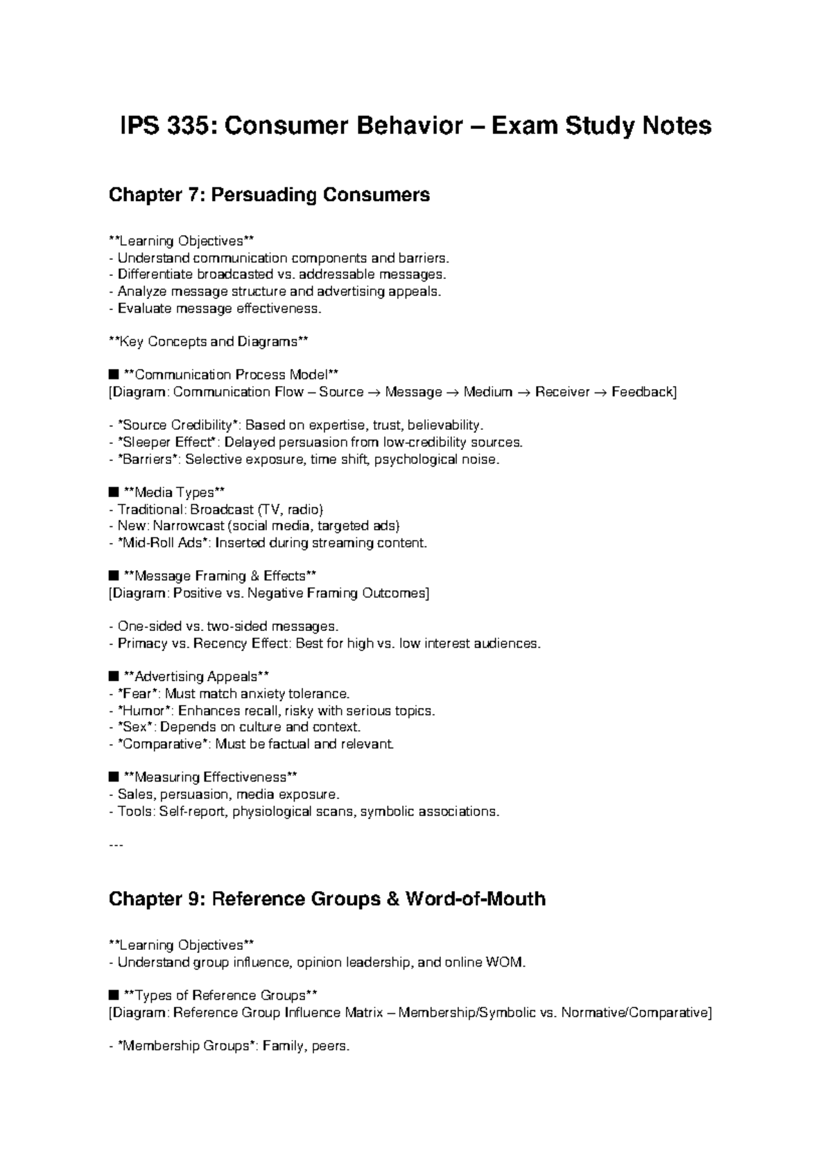 IPS 335: Consumer Behavior Exam Study Notes on Persuasion & Influence ...