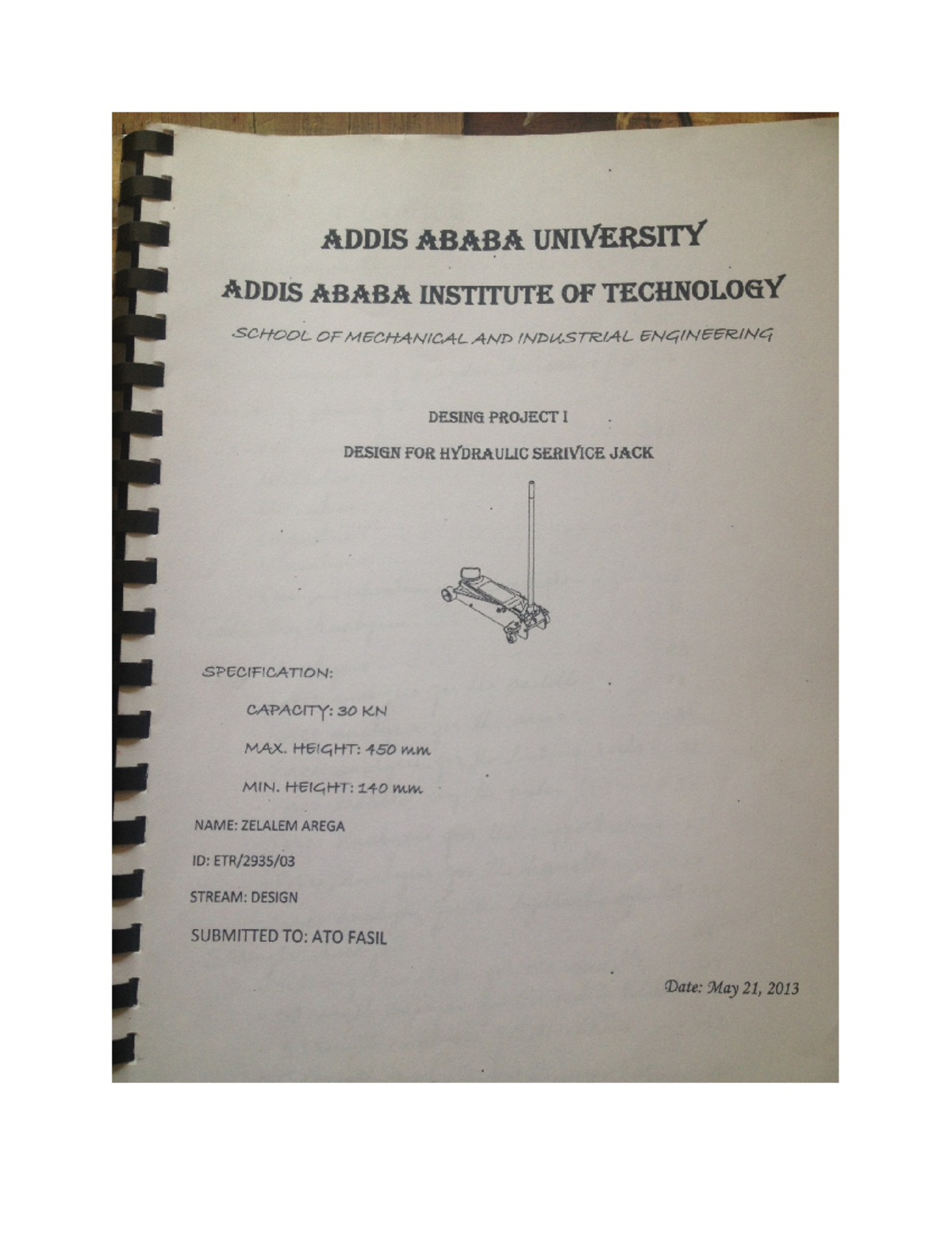 Design Project I: Hydraulic Service Jack Specifications (30 KN Capacity ...