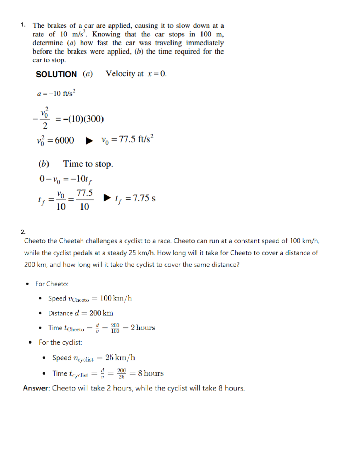 Machine Elements: Physics Problem Set - Kinematics & Forces - Studocu