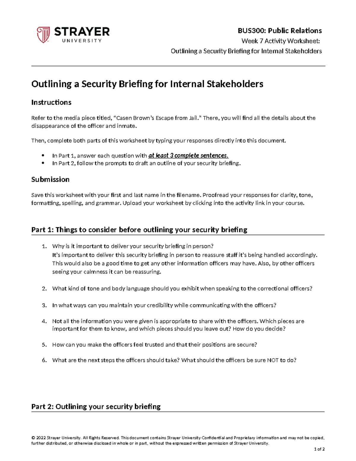 BUS300: Week 7 Activity - Security Briefing Outline for Stakeholders ...
