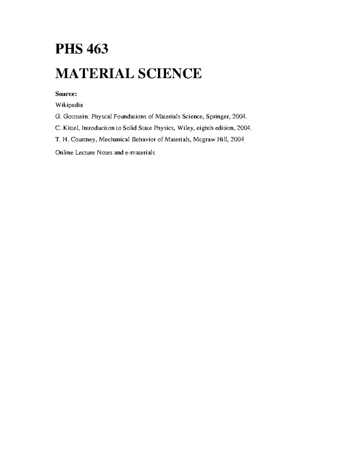 PHS 362 Lecture Notes: Introductory Material Science Overview - Studocu