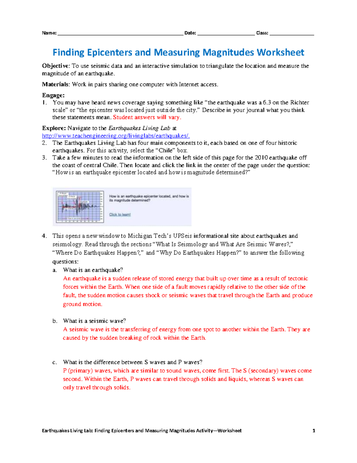 Csm Finding Epicenters Activity 1 Worksheet Answers & Insights - Studocu