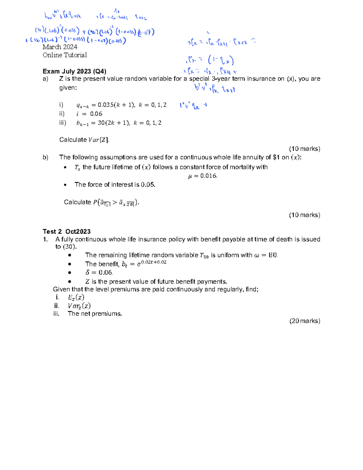 March 2024 Online Tutorial Exam: Test 2 Questions (Q4) - Studocu