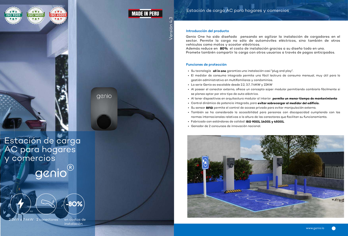 Estación de Carga AC Genio One 2.2kW-7.4kW para Hogares y Comercios ...