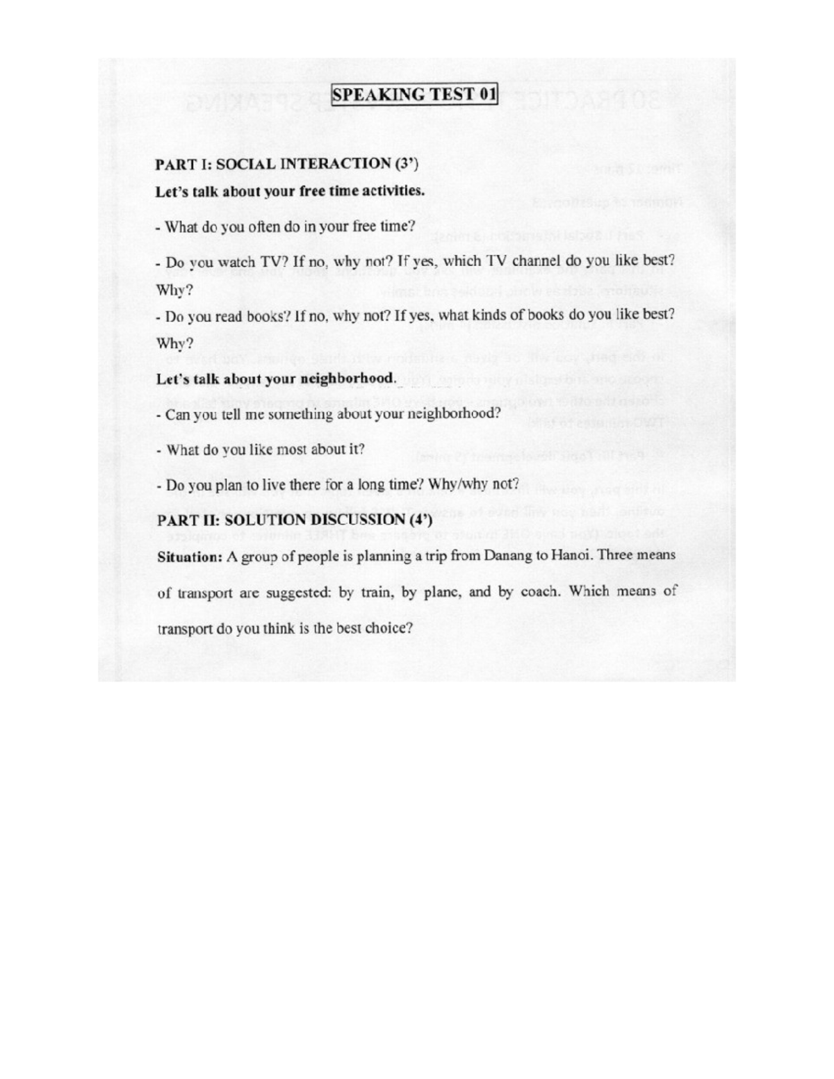 SPEAKING TEST SERIES: 10 SIMILAR QUESTIONS BY CÔ KA - Studocu