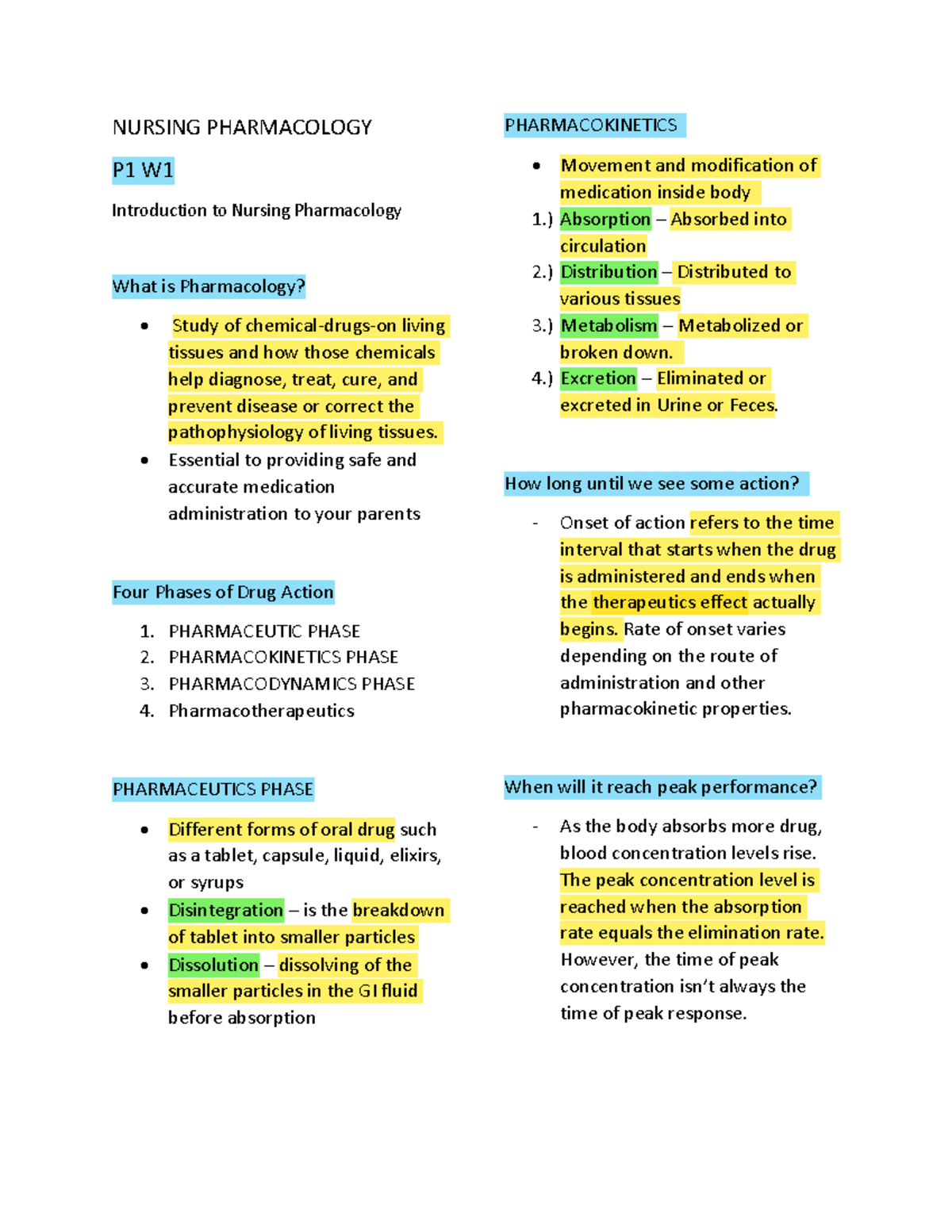 NUR 101: Comprehensive Guide to Nursing Pharmacology Concepts - Studocu