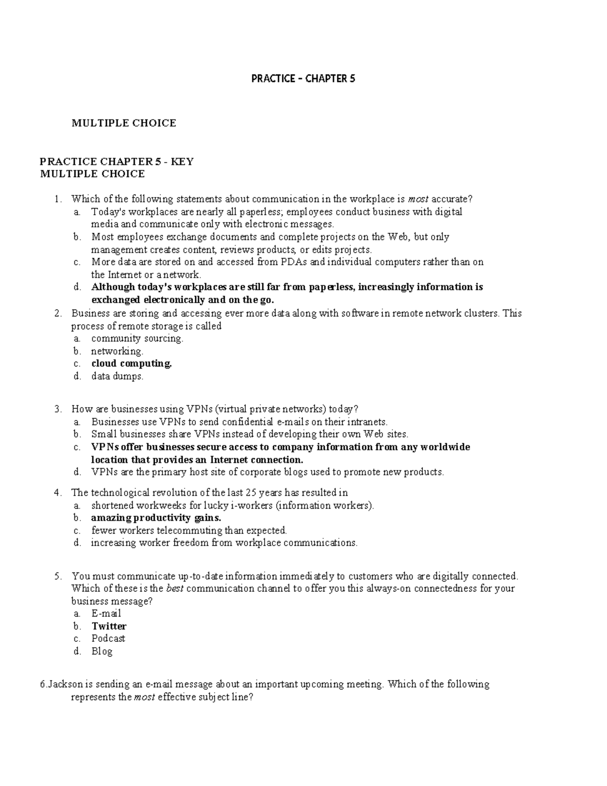PRACTICE CHAPTER 5 MULTIPLE CHOICE QUESTIONS AND ANSWERS - Studocu
