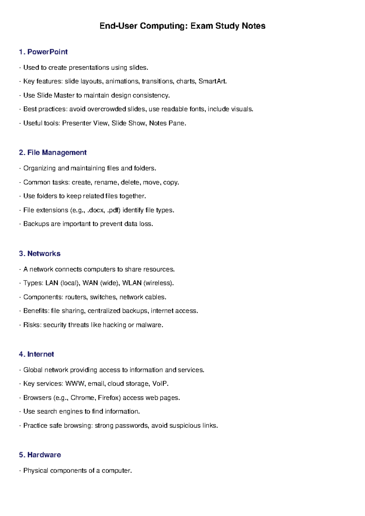Computing: End User Exam Study Notes on PowerPoint, File Mgmt ...